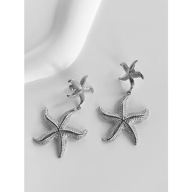 Zeester Oorbellen - Zilverkleurig | 3,4 x 5 cm