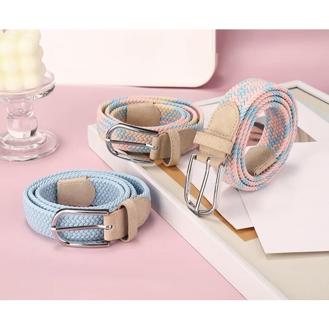 Fashion Gevlochten Riem - Roze/Blauw/Beige | 85 - 100 cm | Polyester