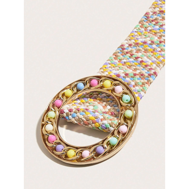 Nora Beads Gevlochten Riem - Multi | Rotan/Kralen | 95 x 4,5 cm