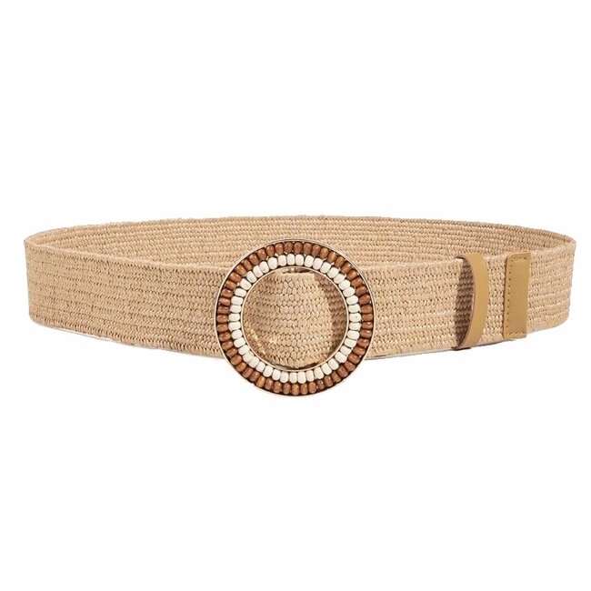 Nora Beads Gevlochten Riem - Beige | Rotan/Kralen | 95 x 4,5 cm