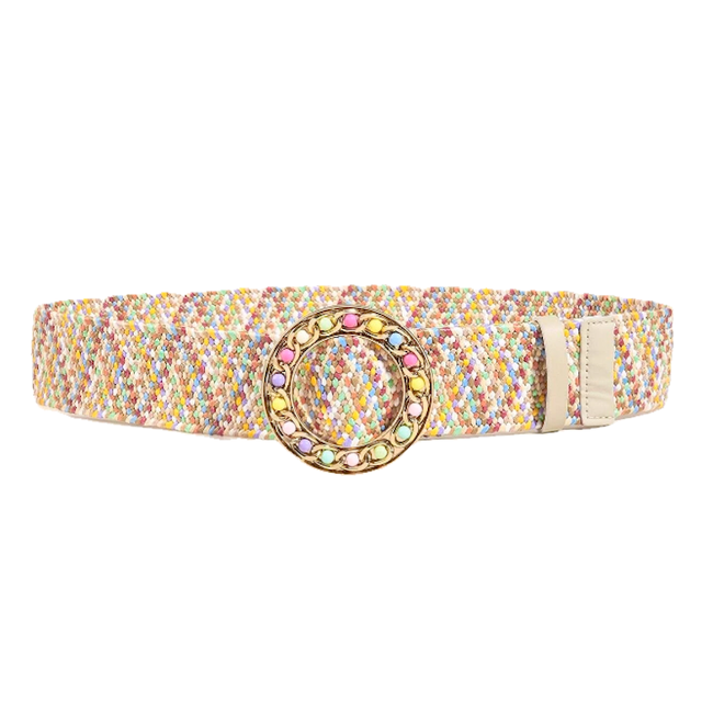 Nora Beads Gevlochten Riem - Multi | Rotan/Kralen | 95 x 4,5 cm