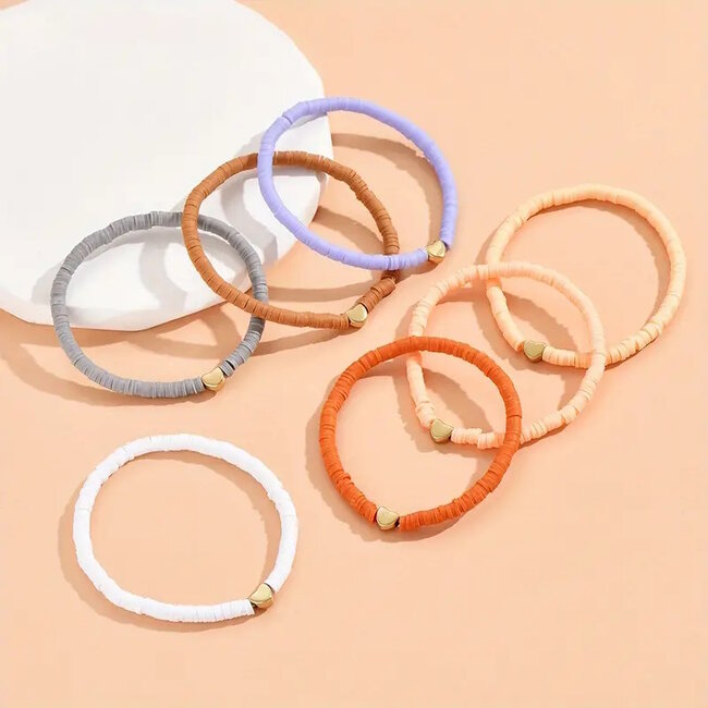 Hartje Armbanden Set - Nude Mix | 7- delig