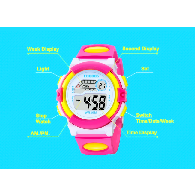 Digitaal Kinderhorloge - Geel/Blauw | PVC Kunststof | 38 mm