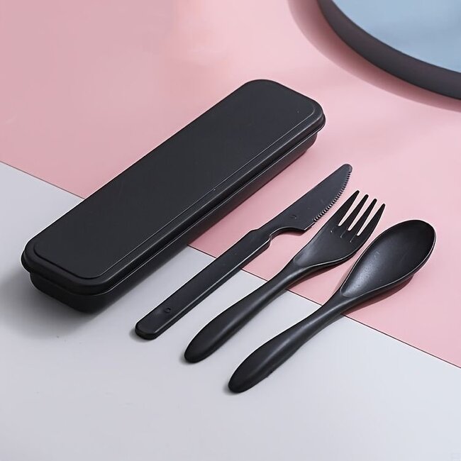 Reisbestek Set - Zwart | Milieuvriendelijk/Herbruikbaar