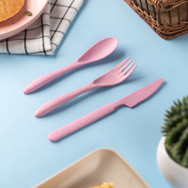 Reisbestek Set - Roze | Milieuvriendelijk/Herbruikbaar