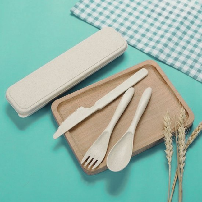 Reisbestek Set - Beige | Milieuvriendelijk/Herbruikbaar