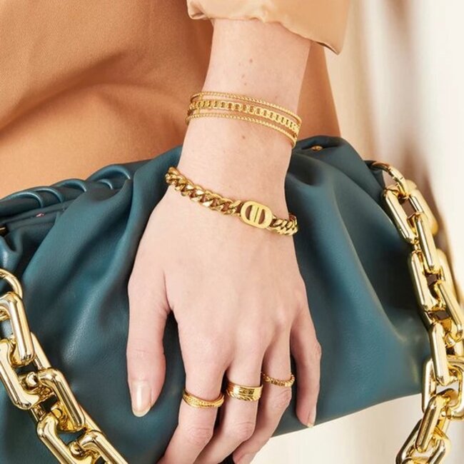 Double D Schakelarmband -  Goudkleurig | Stainless Steel | 18 + 5 cm