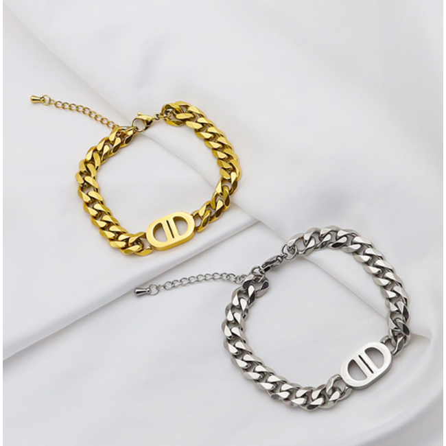 Double D Schakelarmband - Zilverkleurig | Stainless Steel | 18 + 5 cm