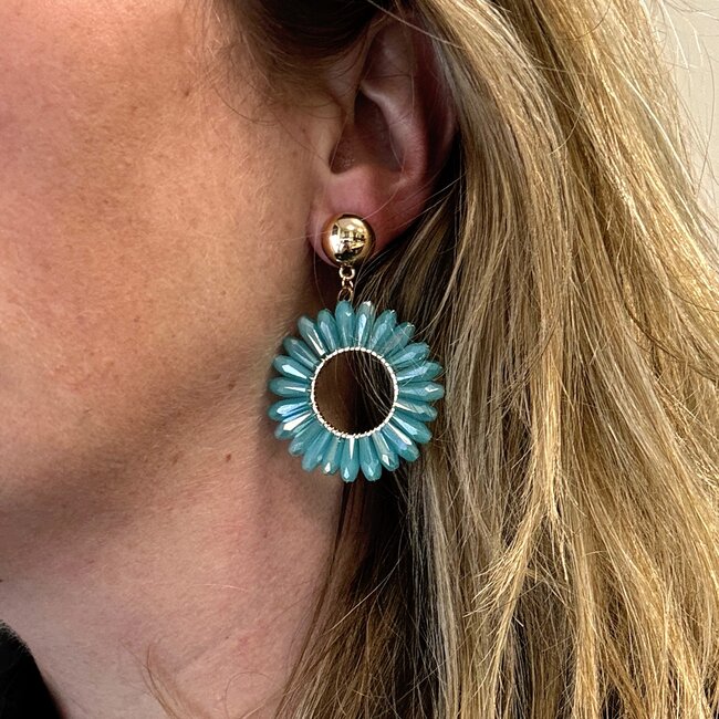 Sunny Beads Oorbellen - Aquablauw | 5,5 x 4 cm