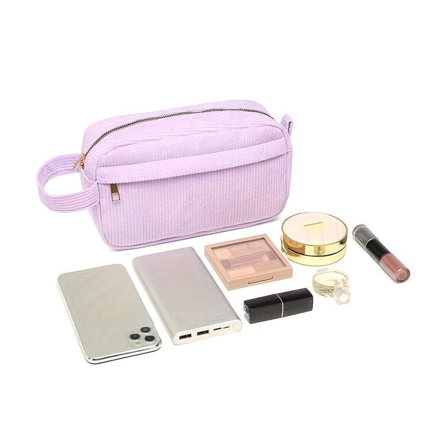 Corduroy Make-up Tas - Groen | 23 x 12,5 x 9 cm