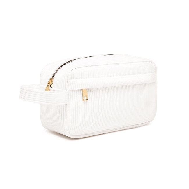 Corduroy Make-up Tas - Wit | 23 x 12,5 x 9 cm