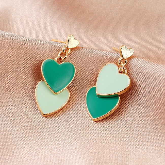 Double Hearts Oorbellen - Groen/Mint | 2,9 x 1,2 cm