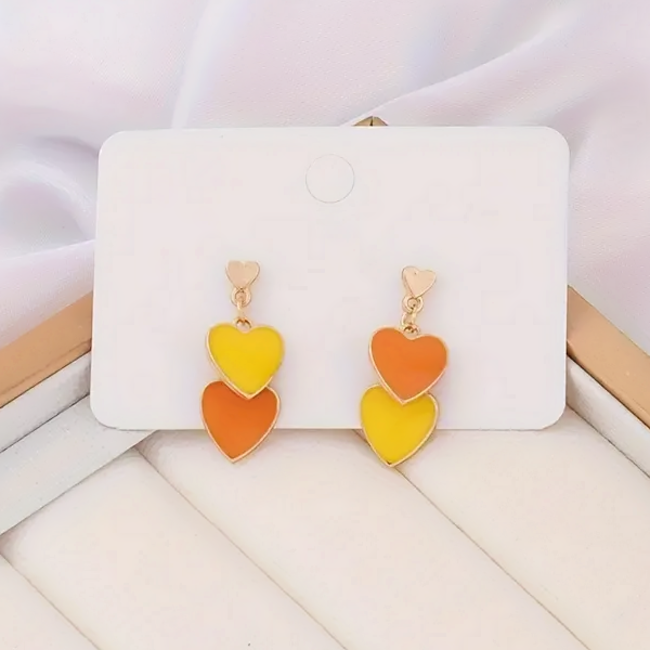 Double Hearts Oorbellen - Geel/Oranje | 2,9 x 1,2 cm