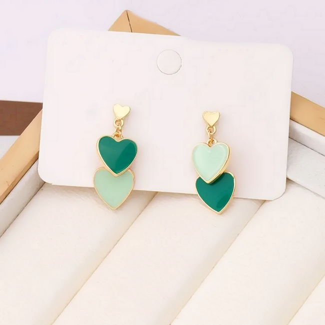 Double Hearts Oorbellen - Groen/Mint | 2,9 x 1,2 cm