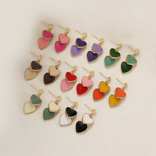 Double Hearts Oorbellen - Groen/Mint | 2,9 x 1,2 cm