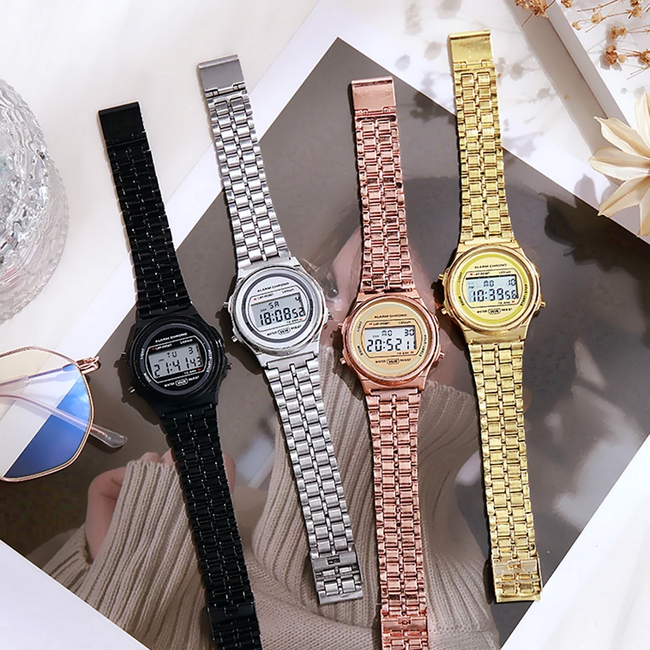 Digitaal Rond Horloge - Staal - Goudkleurig