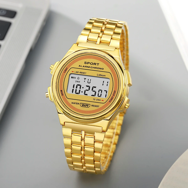 Digitaal Rond Horloge - Staal - Goudkleurig