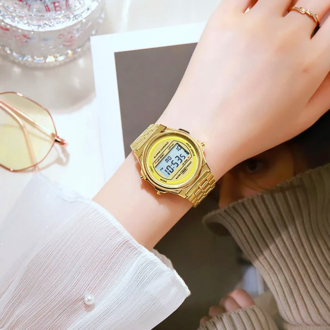 Digitaal Rond Horloge - Staal - Goudkleurig