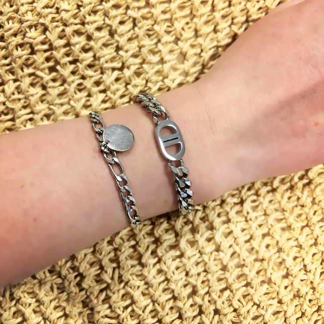 Double D Schakelarmband - Zilverkleurig | Stainless Steel | 18 + 5 cm