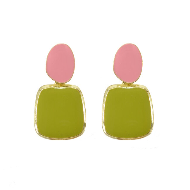 Amelie Oorbellen - Groen/Roze | 3,5 x 2 cm