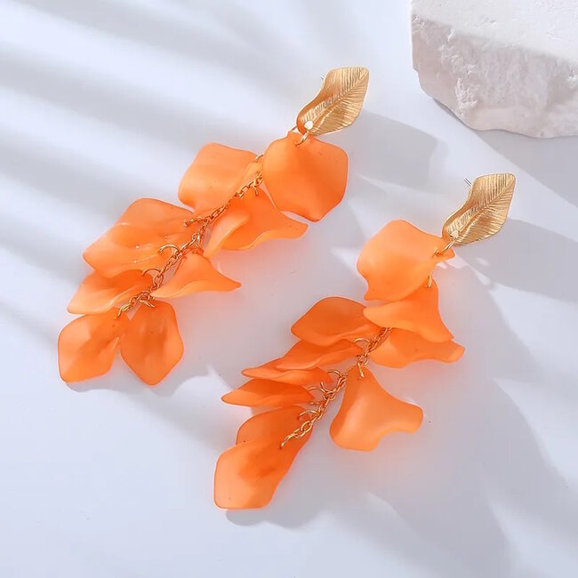 Flower Leaf Oorbellen - Oranje | 12 x 4 cm