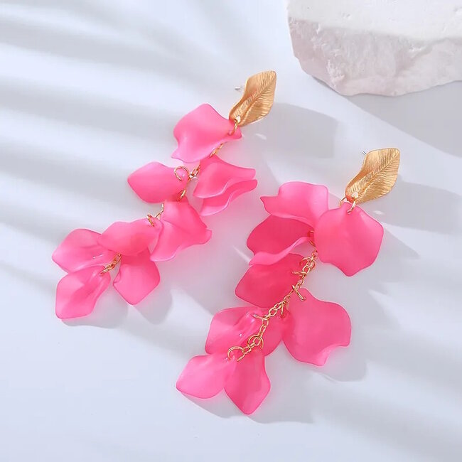 Flower Leaf Oorbellen - Roze | 12 x 4 cm