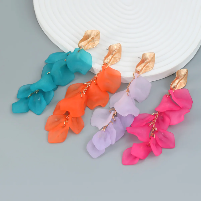 Flower Leaf Oorbellen - Blauw | 12 x 4 cm