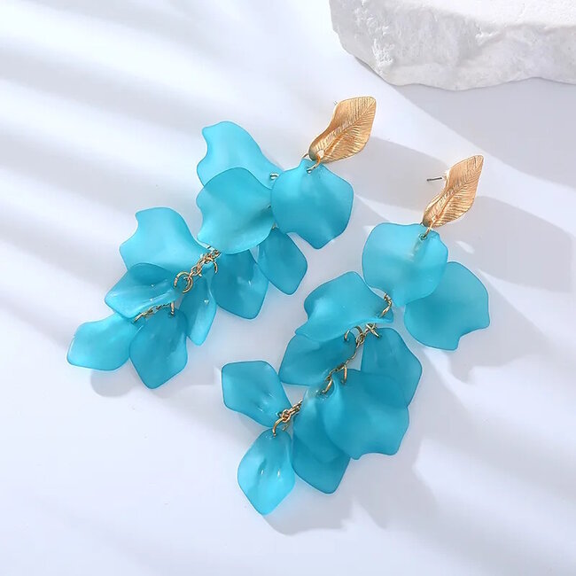 Flower Leaf Oorbellen - Blauw | 12 x 4 cm