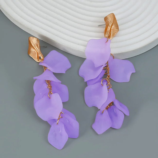 Flower Leaf Oorbellen - Paars | 12 x 4 cm