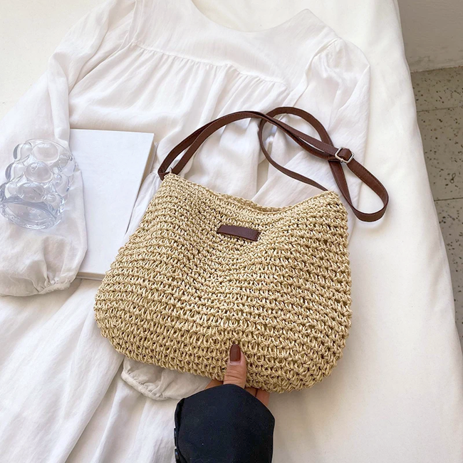 Rattan Summer Tas - Creme | 29 x 25 cm | Rotan / Polyester
