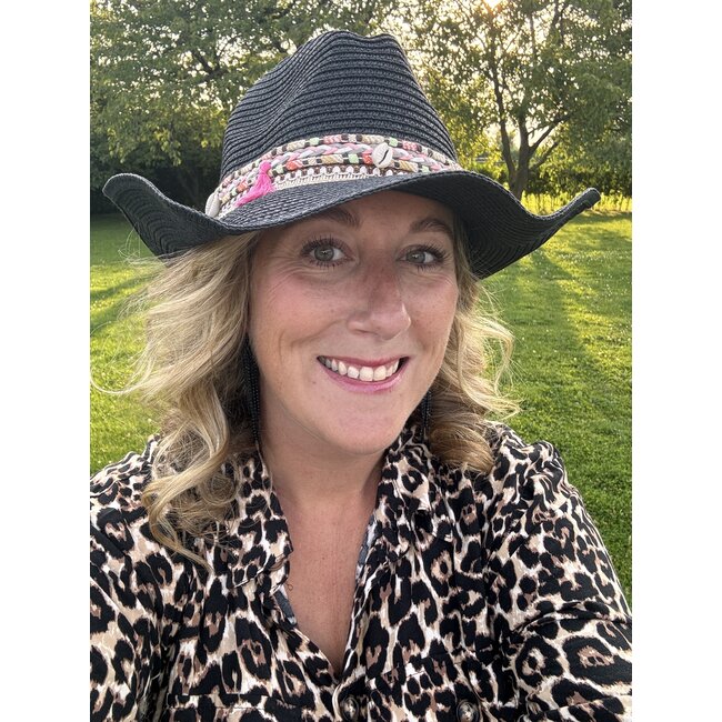Cowboy Hoed Ibiza - Zwart | Verstelbaar | 55 - 58 cm