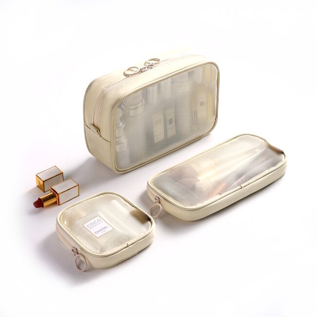 3-in-1 Toilettas - Beige | 22 x 14 x 6,5 cm | Polyester / Metaal