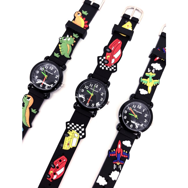 Kinder Horloge | Auto Zwart 3D | Siliconen