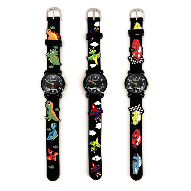 Kinder Horloge | Vliegtuig Zwart 3D | Siliconen