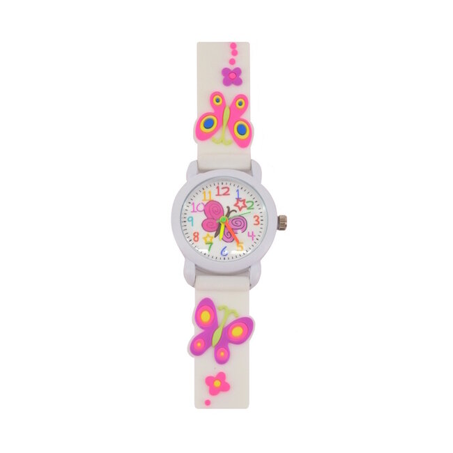 Kinder Horloge | 3D Vlinder Wit | Siliconen