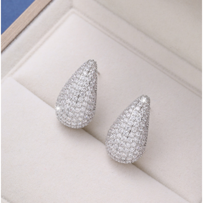 Strass Druppel Oorbellen - Zilverkleurig | 2,5 x 1,3 cm | 925 Zilver
