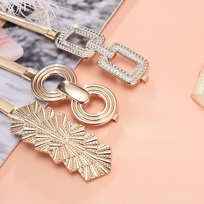 Elastische Riem - Gold Strass | 68-90 cm | Metaal