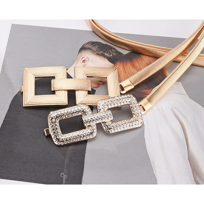 Elastische Riem - Gold Strass | 68-90 cm | Metaal