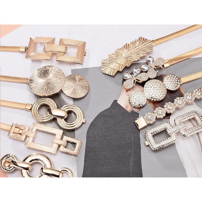 Elastische Riem - Gold Square | 68-90 cm | Metaal