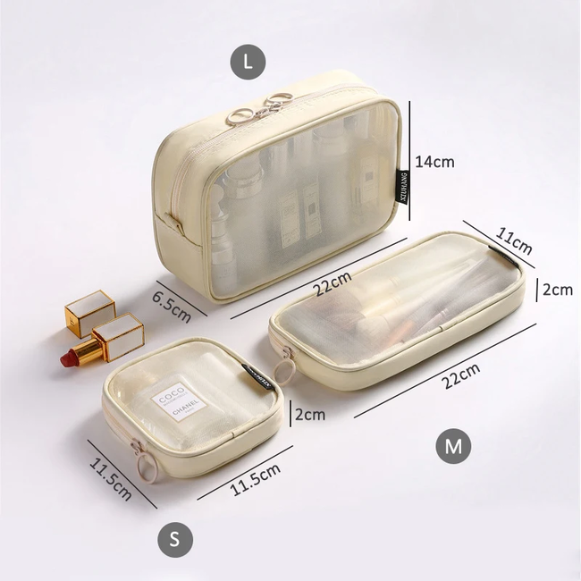 3-in-1 Toilettas - Beige | 22 x 14 x 6,5 cm | Polyester / Metaal