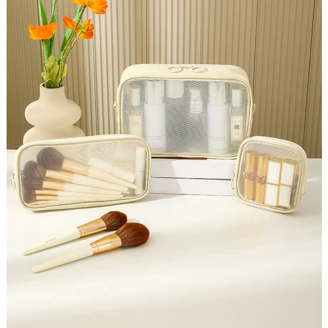 3-in-1 Toilettas - Beige | 22 x 14 x 6,5 cm | Polyester / Metaal