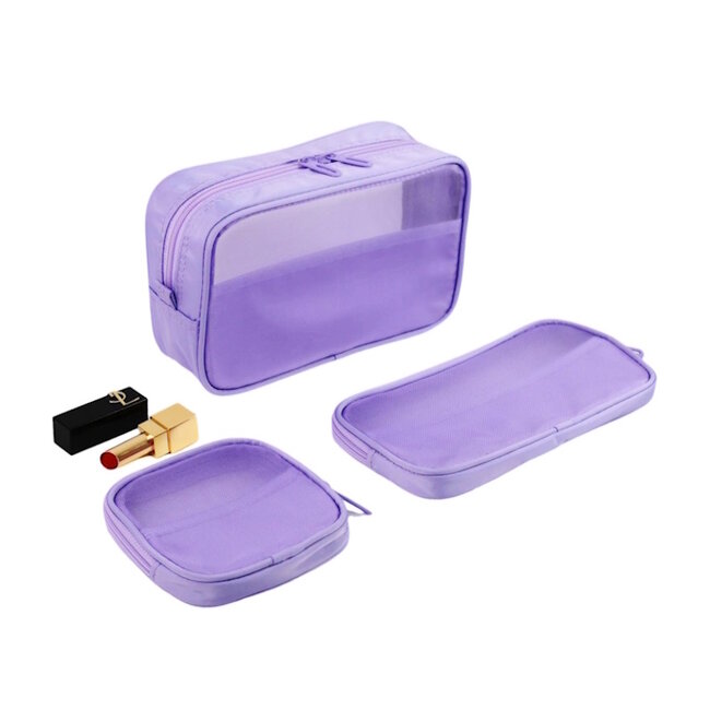 3-in-1 Toilettas - Lila | 22 x 14 x 6,5 cm | Polyester / Metaal