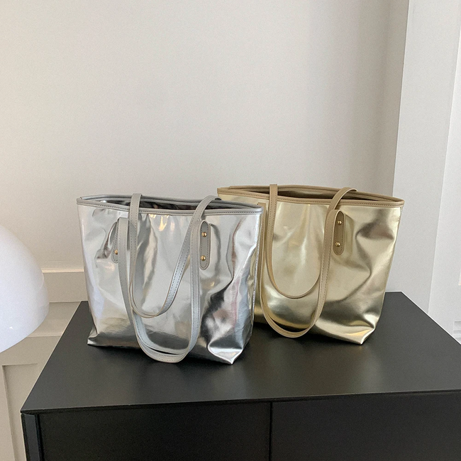 Metallic Handtas - Goud | 37 x 28 x 12 cm | Shopper/Schoudertas