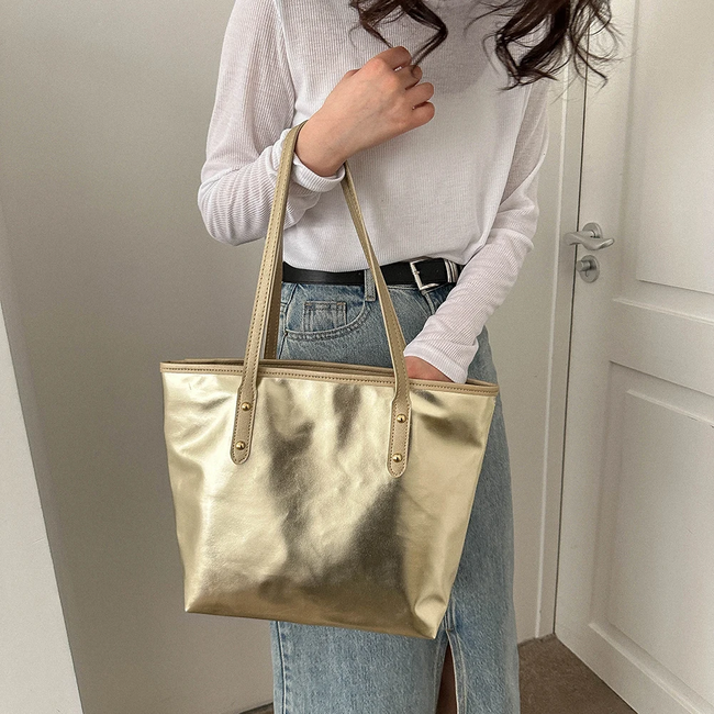 Metallic Handtas - Goud | 37 x 28 x 12 cm | Shopper/Schoudertas