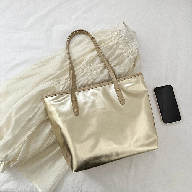 Metallic Handtas - Goud | 37 x 28 x 12 cm | Shopper/Schoudertas