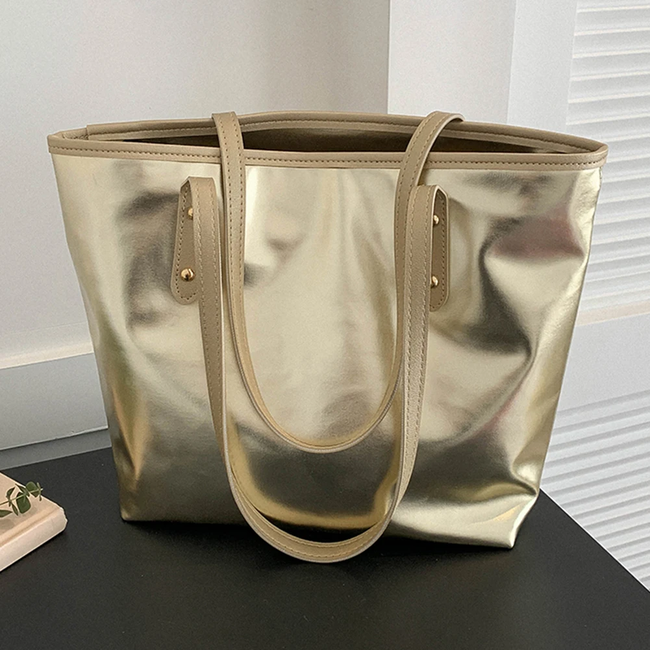 Metallic Handtas - Goud | 37 x 28 x 12 cm | Shopper/Schoudertas
