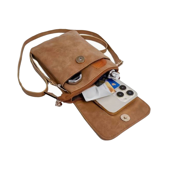 Telefoon Tasje - Bruin | Suede / Leder | 20 x 13 x 3,5 cm