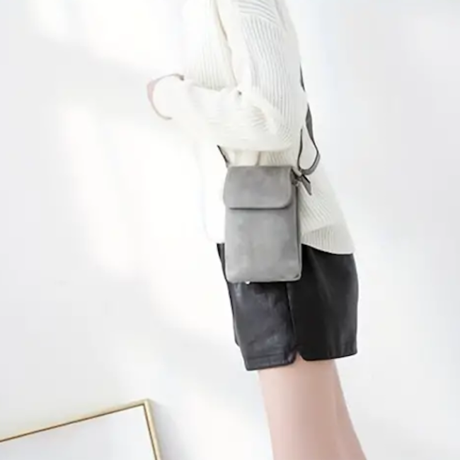 Telefoon Tasje - Grijs  | Suede / Leder | 20 x 13 x 3,5 cm