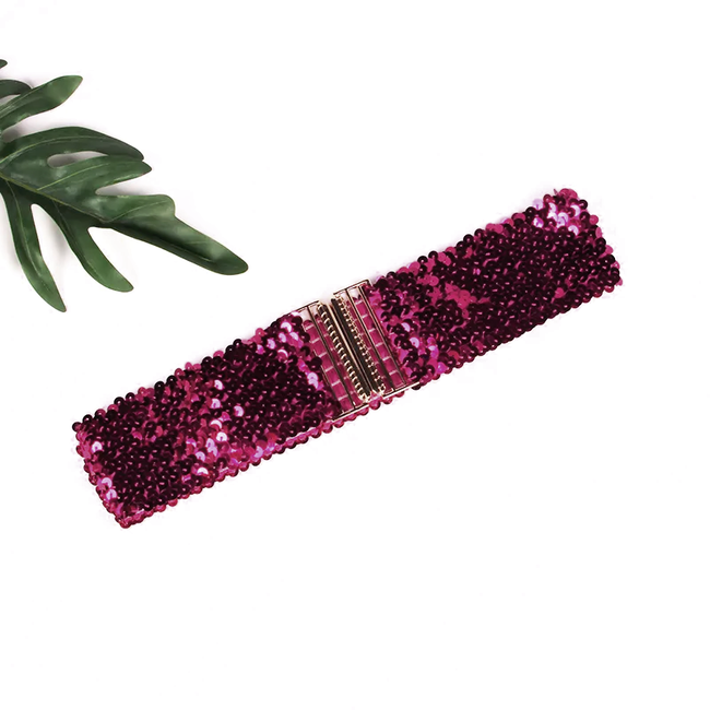 Sparkle Taille Riem - Donkerrood | 65 - 95 cm | Elastische Glitter Riem