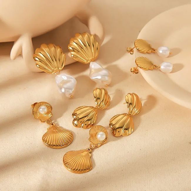 Ibiza Oorbellen - Shell #4 | Schelp Oorhangers | Stainless Steel